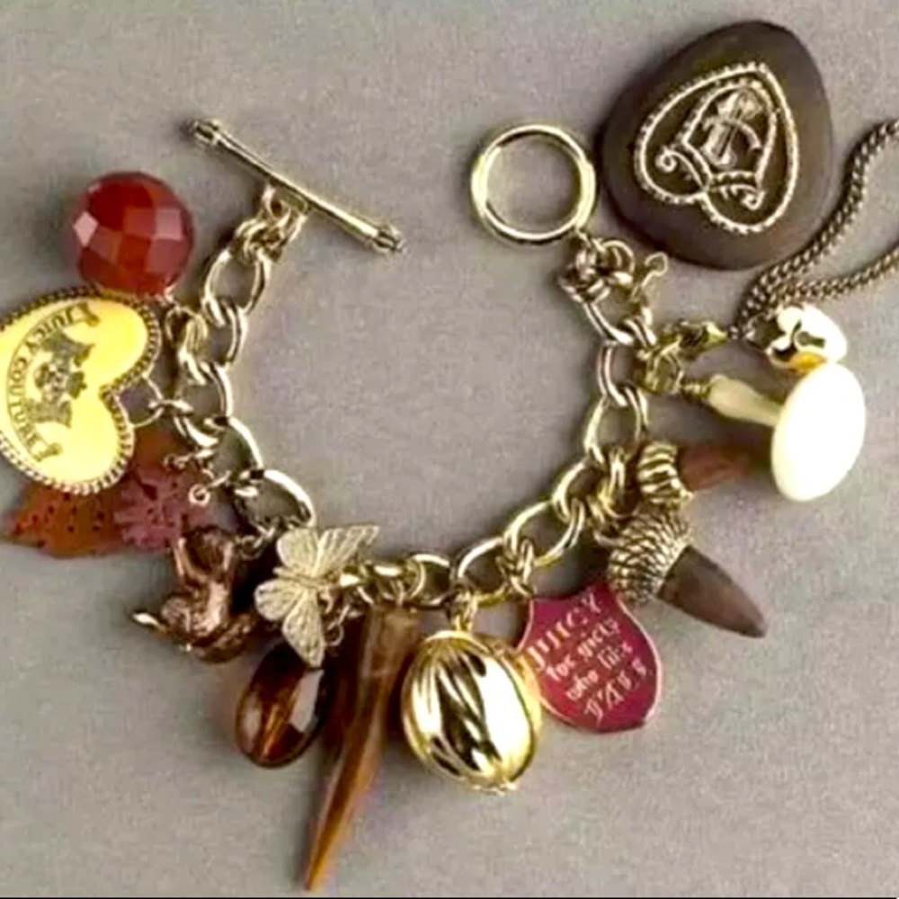 NEW Juicy Couture CHARM BRACELET FALL AUTUMN Squirrel Acorn Butterfly LEAVES